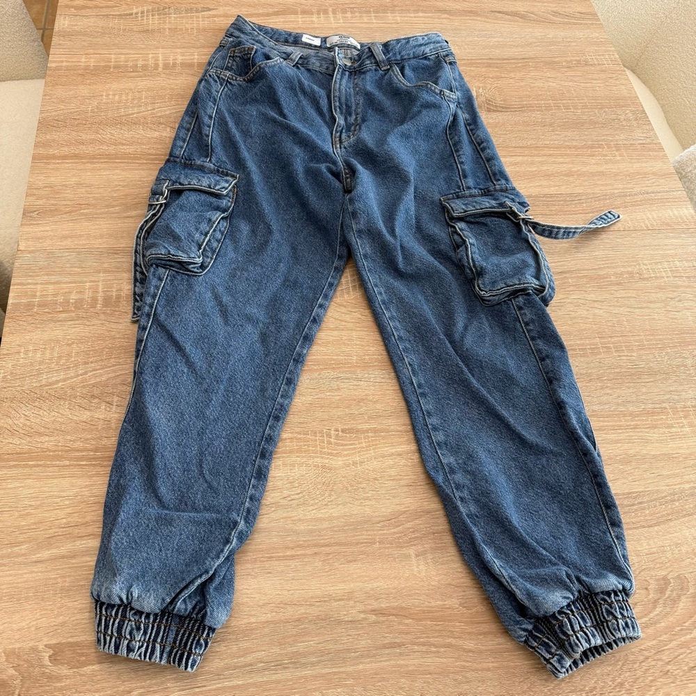 Bershka Light Blue Denim Cargo Pants